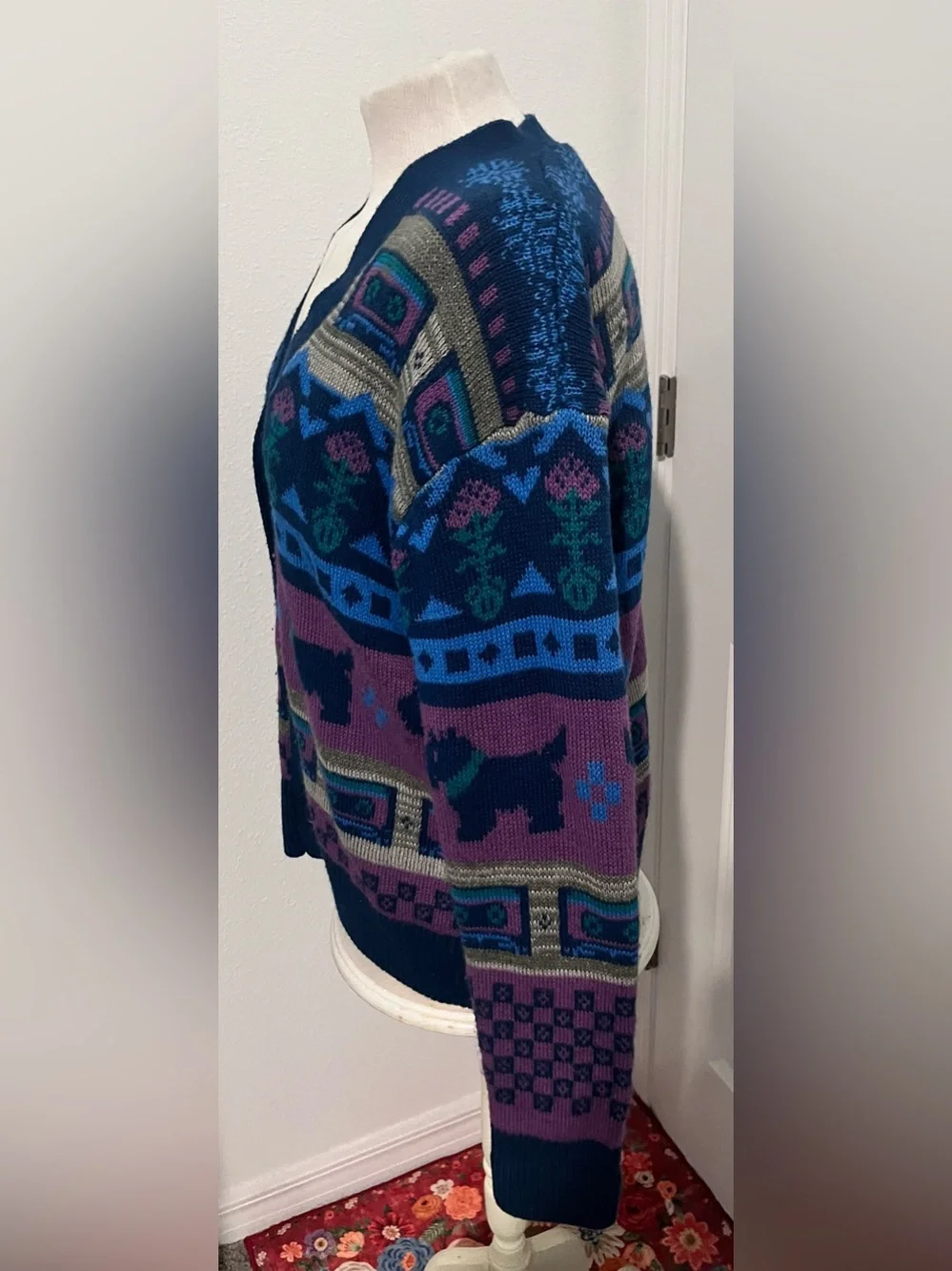 Navy Multicolor Patterned Women's Cardigan Sweater